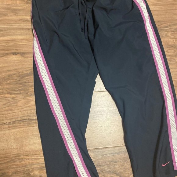 Vintage Nike Track Pants Womens Large Black Wide Leg Cropped Capri Pink Striped - Picture 3 of 4